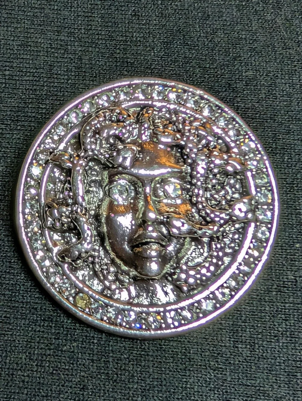Versace-Inspired Silver Medusa Coin Pin Brooch